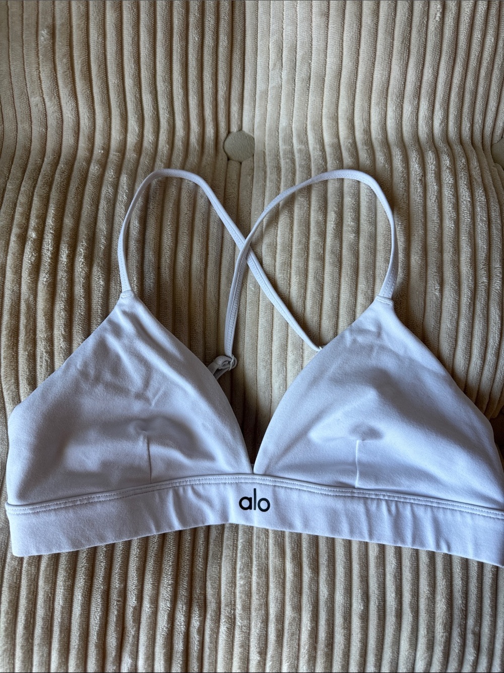 ALO Yoga White Triangle Bralette with Cross-Back Straps